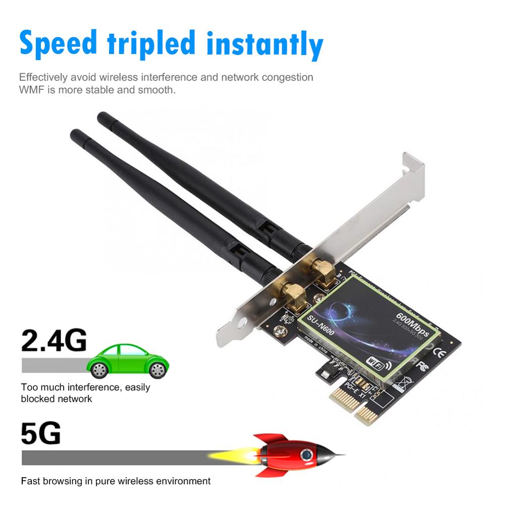 Dual Band 600Mbps PCI-E Wireless Network Card 2.4G/5GHz PCI Express 802.11 b/g/n Gigabit Ethernet WiFi Adapter For Desktop PC