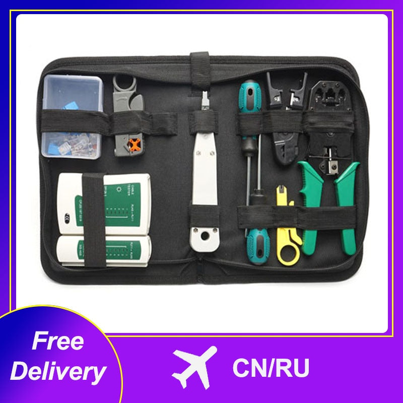 14 pcs/set lan tester RJ45 Crimping pliers Portable LAN Network Repair Tool Kit Cable Tester AND Plier Crimp Crimper Clamp