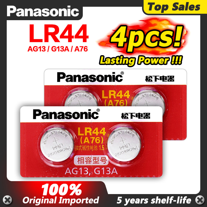 Panasonic 100% Original lr44 Lithium Coin Batteries A76 AG13 G13A LR44 4pc 1.5V Button Cells Battery LR1154 357A SR44