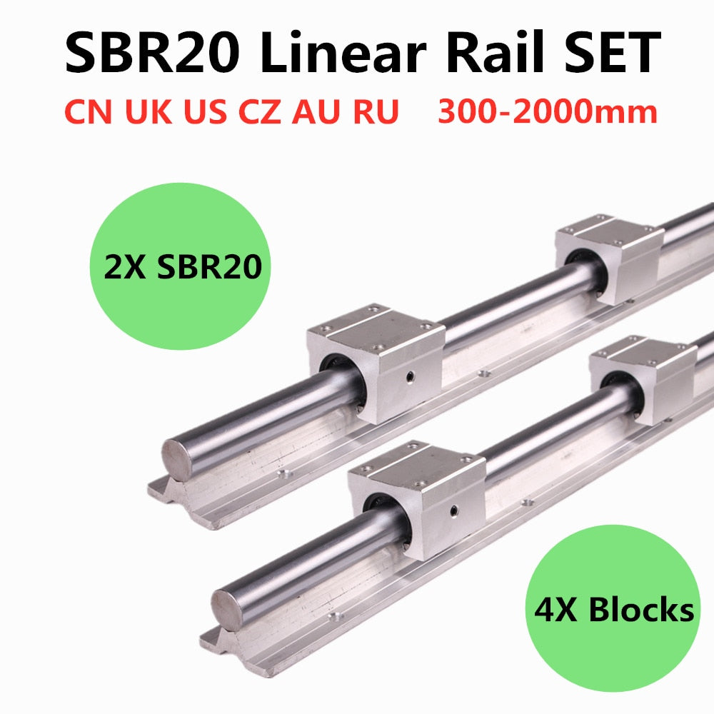 2pcs SBR20 200-2000mm Linear Guide Rail and 4pcs SBR20UU Linear Bearing Blocks for CNC parts 20mm Linear Rail