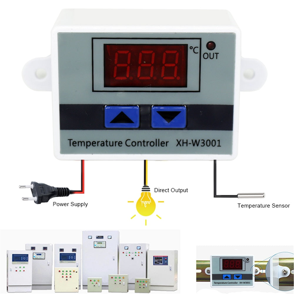 10A 12V 24V 220VAC Digital LED Temperature Controller XH-W3001 For Incubator  Cooling Heating Switch Thermostat NTC Sensor