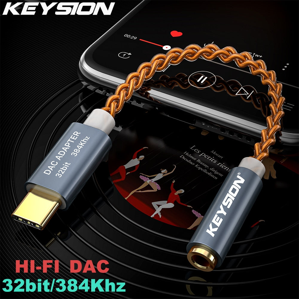 KEYSION HIFI DAC earphone Amplifier USB Type C to 3.5mm Headphone Jack audio adapter 32bit 384kHz Digital Decoder AUX Converter