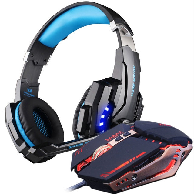 Gaming Headset and Gaming Mouse 4000 DPI Adjustable Stereo Gamer Earphone Headphones + Gamer Mice LED Light Optical USB Wired