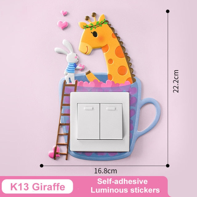 Cartoon Animal Unicorn Flamingo Switch cover Room Decor 3D Silicone On-off Switch Sticker Luminous Switch Outlet Wall Sticker