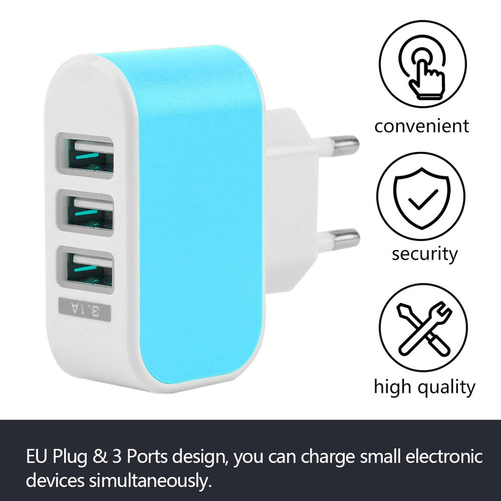 3 USB Port Wall Home Travel AC Power Charger Adapter