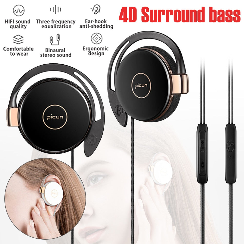 Sport Clip-On Earphones Headsets With Built-in Microphone Stereo 3.5mm In-Ear Wired HandsFree Headphones For Smartphones PC