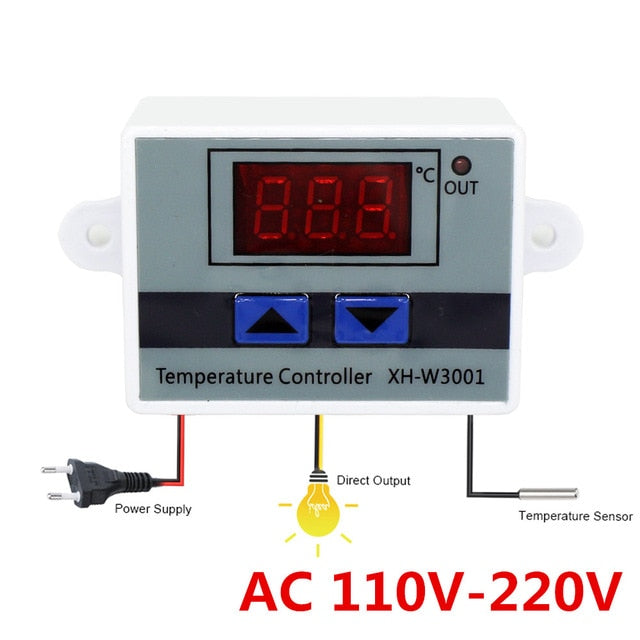 10A 12V 24V 220VAC Digital LED Temperature Controller XH-W3001 For Incubator  Cooling Heating Switch Thermostat NTC Sensor