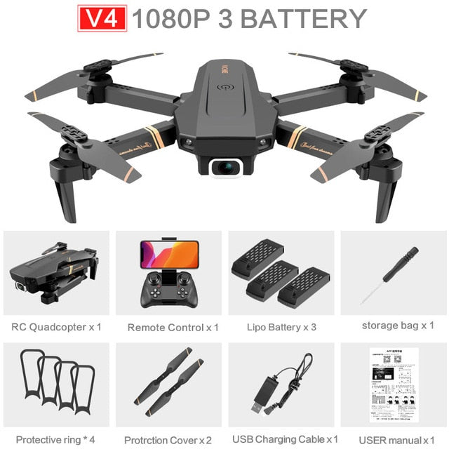 V4 Rc Drone 4k HD Wide Angle Camera 1080P WiFi fpv Drone Dual Camera Quadcopter Real-time transmission Helicopter Toys