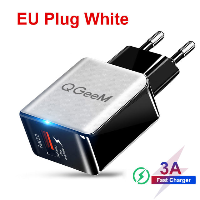 QGEEM QC 3.0 USB Charger Fiber Drawing Quick Charge 3.0 Fast Charger Portable Phone Charging Adapter for iPhone Xiaomi Mi9 EU US