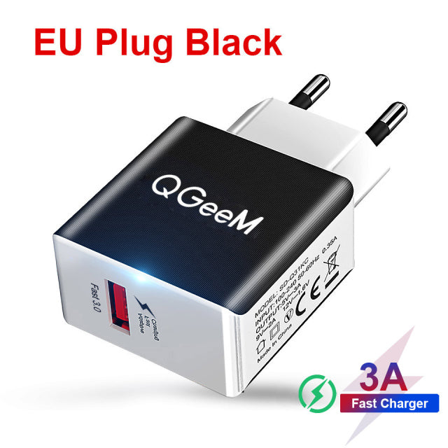 QGEEM QC 3.0 USB Charger Fiber Drawing Quick Charge 3.0 Fast Charger Portable Phone Charging Adapter for iPhone Xiaomi Mi9 EU US