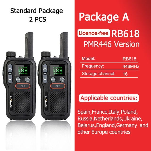 Retevis RB618 Mini Walkie Talkie Rechargeable Walkie-Talkies 1 or 2 pcs PTT PMR446 Long Range Portable Two-way Radio For Hunting