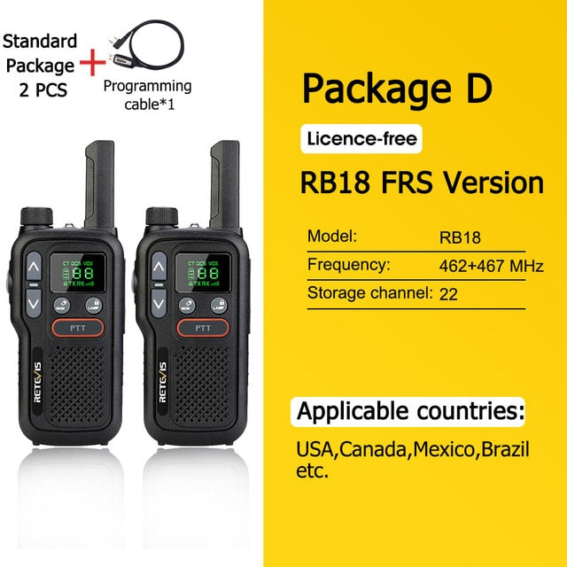 Retevis RB618 Mini Walkie Talkie Rechargeable Walkie-Talkies 1 or 2 pcs PTT PMR446 Long Range Portable Two-way Radio For Hunting