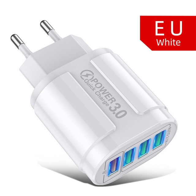 USLION 48W USB Charger Fast Charge QC 3.0 Wall Charging For iPhone 12 11 Samsung Xiaomi Mobile 4 Ports EU US Plug Adapter Travel