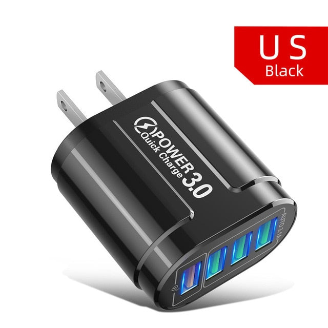 USLION 48W USB Charger Fast Charge QC 3.0 Wall Charging For iPhone 12 11 Samsung Xiaomi Mobile 4 Ports EU US Plug Adapter Travel