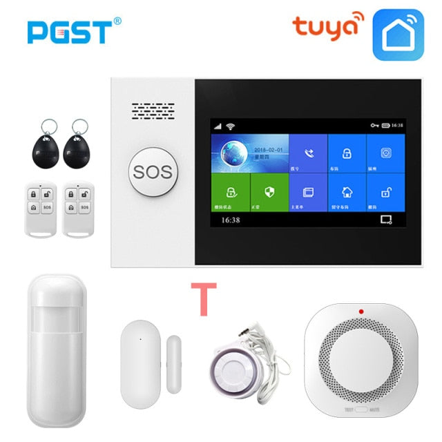 PGST PG-107 Tuya Wireless Home WIFI GSM Home Security With Motion Detector Sensor Burglar Alarm System APP Control Support Alexa