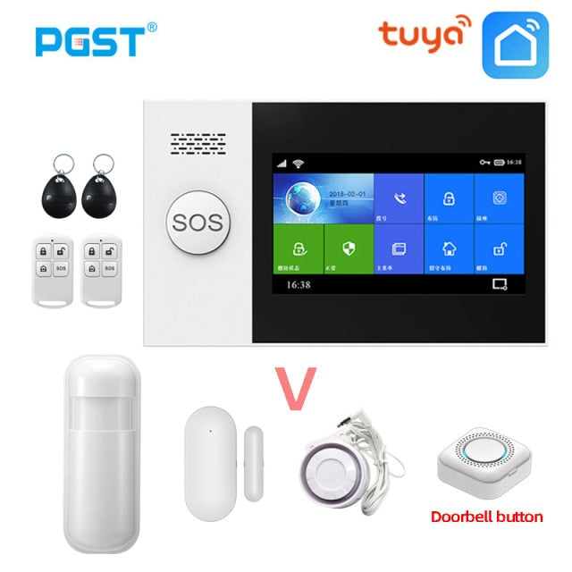 PGST PG-107 Tuya Wireless Home WIFI GSM Home Security With Motion Detector Sensor Burglar Alarm System APP Control Support Alexa