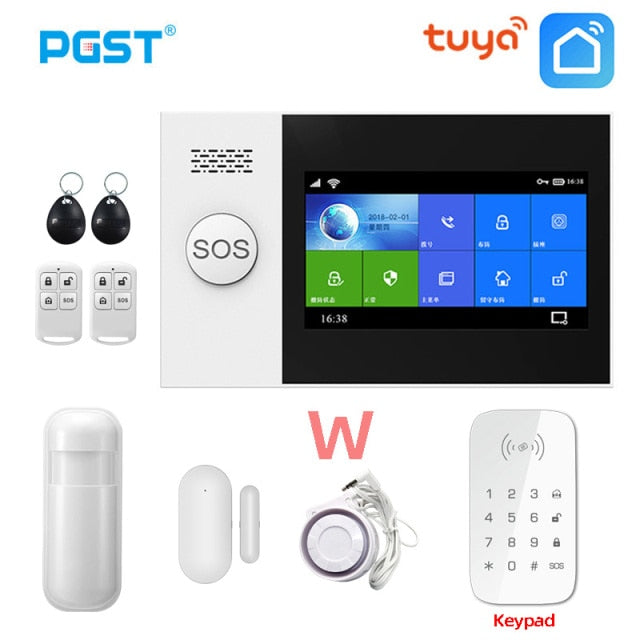 PGST PG-107 Tuya Wireless Home WIFI GSM Home Security With Motion Detector Sensor Burglar Alarm System APP Control Support Alexa