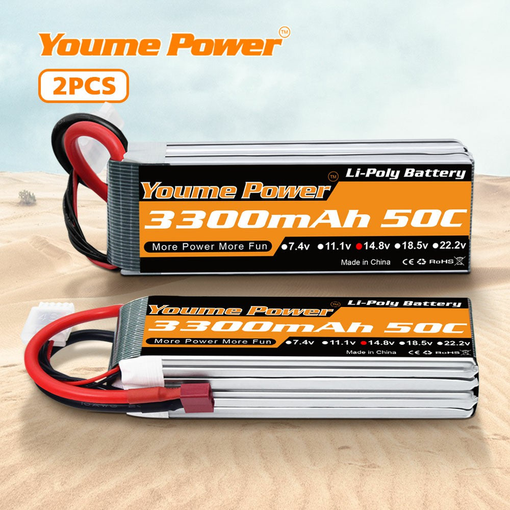 2pcs Youme Lipo 4S Battery 14.8v 3300mAh Lipo Battery Pack