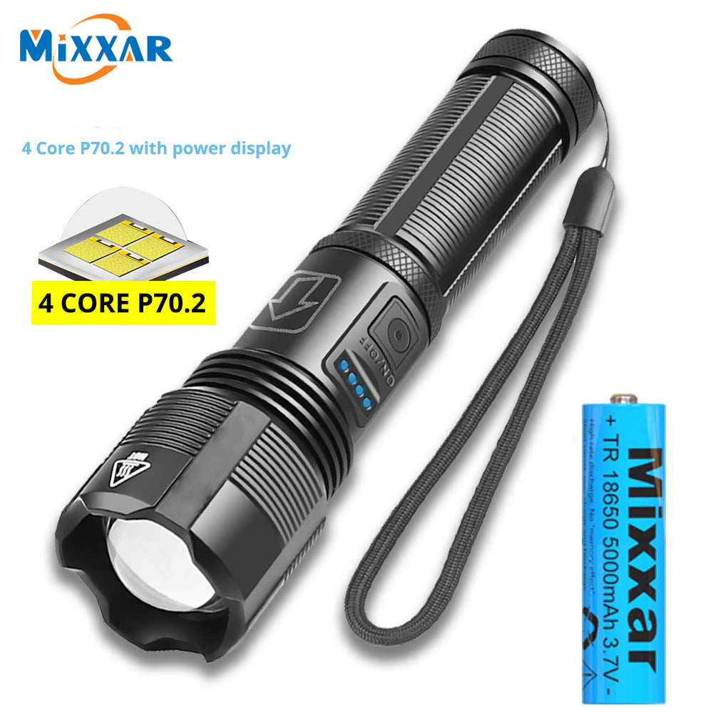 LED Flashlight with Battery Display 5 Lighting Modes for Adventure, Hiking, Camping, Hunting, etc