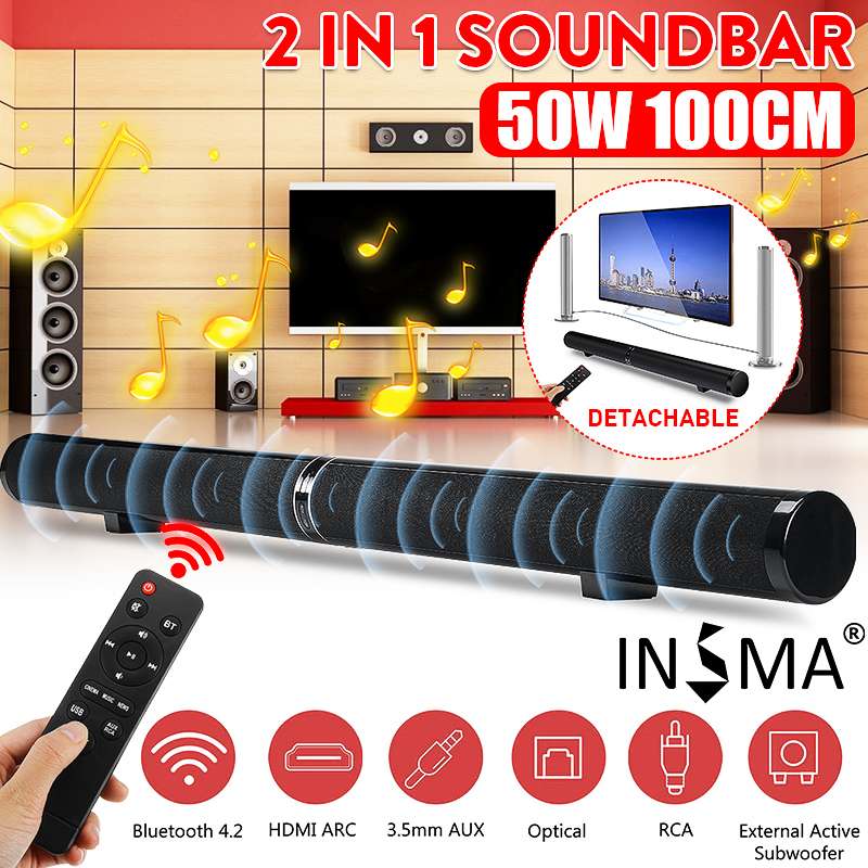 50W 100cm HiFi Detachable Wireless bluetooth Soundbar Speaker 3D Surround Stereo Subwoofer for TV Home Theatre System Sound Bar