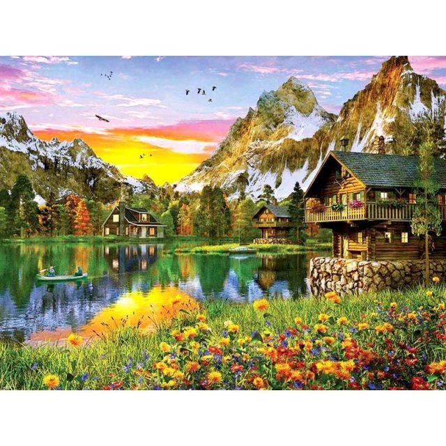 Gatyztory Frame Painting By Numbers Canvas Mountain House Colouring Landscape Handpainted Artwork Home Wall Decor