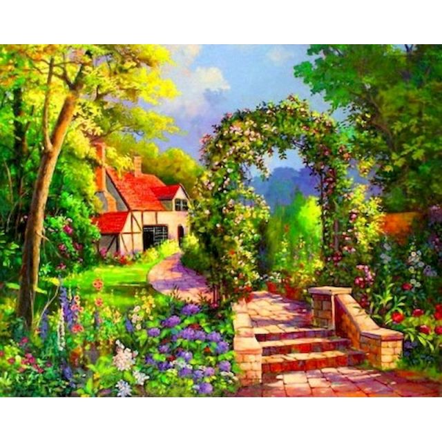 Gatyztory Frame Painting By Numbers Canvas Mountain House Colouring Landscape Handpainted Artwork Home Wall Decor