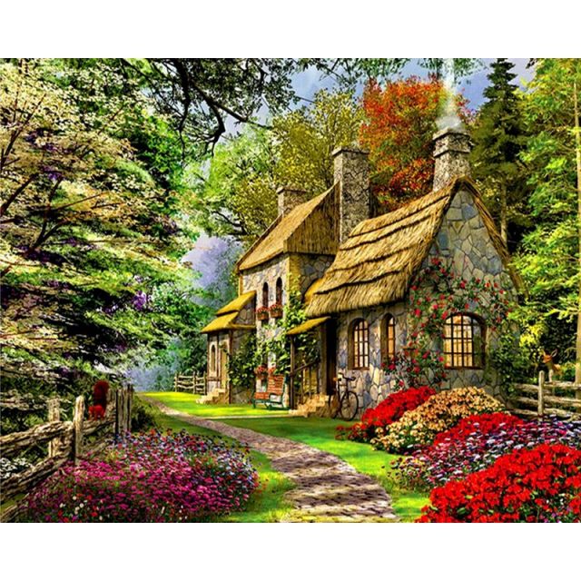 Gatyztory Frame Painting By Numbers Canvas Mountain House Colouring Landscape Handpainted Artwork Home Wall Decor