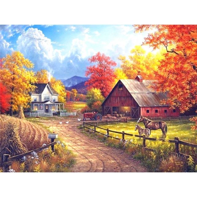 Gatyztory Frame Painting By Numbers Canvas Mountain House Colouring Landscape Handpainted Artwork Home Wall Decor