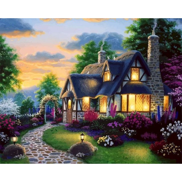 Gatyztory Frame Painting By Numbers Canvas Mountain House Colouring Landscape Handpainted Artwork Home Wall Decor