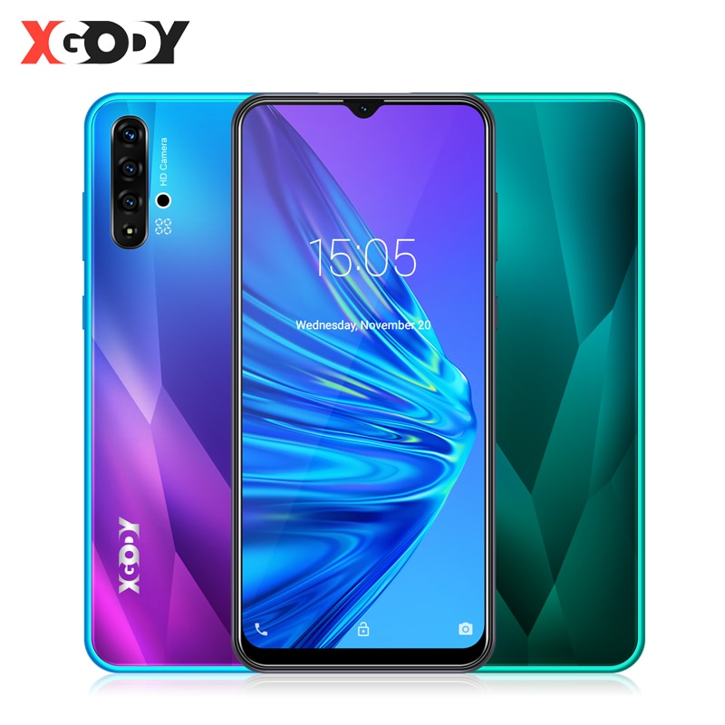 XGODY 6.5 Inch Waterdrop Smartphone Android 9.0 1GB 8GB MTK6580 Quad Core 5MP Camera 3000mAh GPS WiFi 3G Big Screen Mobile Phone