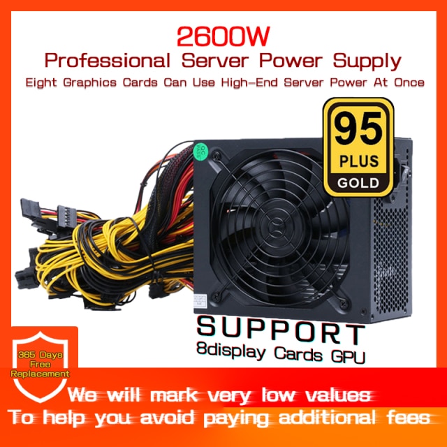 2000W 2400W 2600W 180V-260V ATX Power Supply 95% Efficiency Support 8 Display Cards GPU