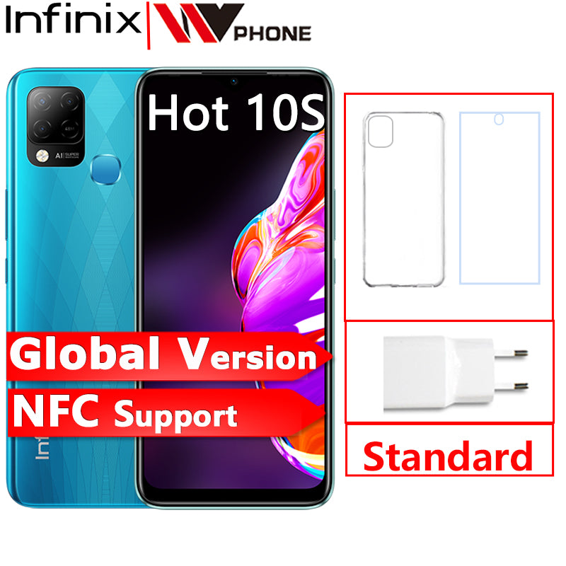 Infinix Hot 10S NFC 4GB 64GB Smartphone 6.82&#39;&#39; Display Helio G85 48MP AI Triple Camera Mobile Phone 5000mAh Battery