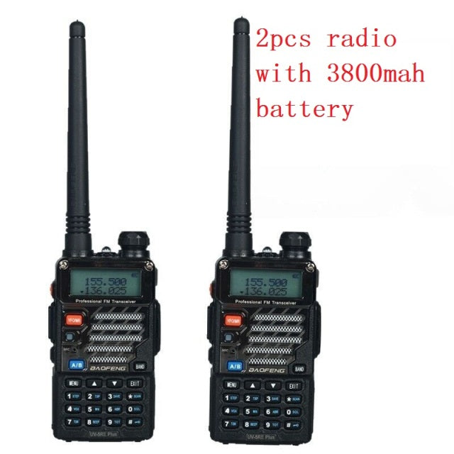 2pcs Walkie Talkie Baofeng uv-5r 5W/8W 1800/3800mAh battery Two Way radio CB radio communicador for ham raido Baofeng uv 5r