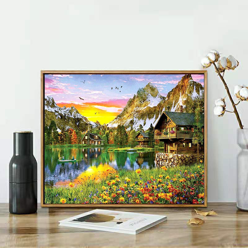 Gatyztory Frame Painting By Numbers Canvas Mountain House Colouring Landscape Handpainted Artwork Home Wall Decor