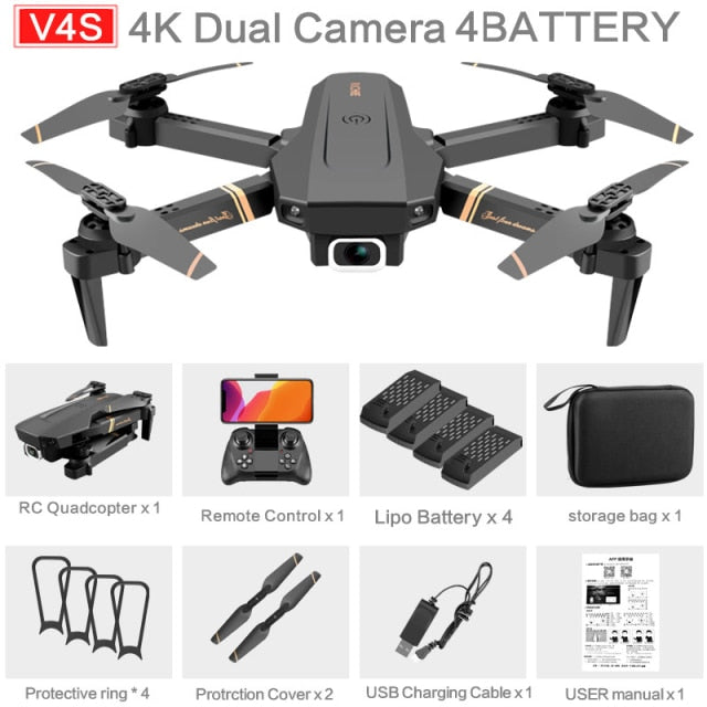 4DRC V4 WIFI FPV Drone WiFi live video FPV 4K/1080P HD Wide Angle Camera Foldable Altitude Hold Durable RC Quadcopter