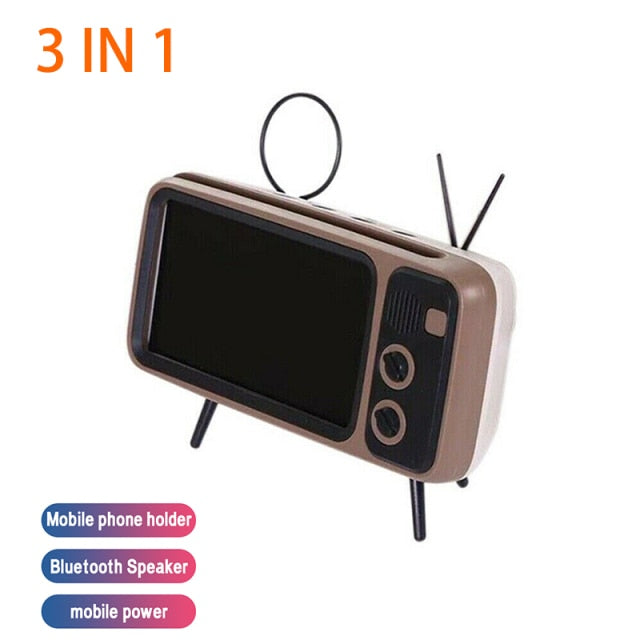 3 In 1 Wireless Peaker Retro TV Mini Portable Bluetooth-Compatible Bass Speaker Phone Holder Stand Speaker Retro Photo Frame