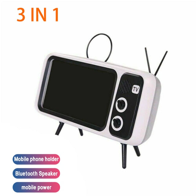 3 In 1 Wireless Peaker Retro TV Mini Portable Bluetooth-Compatible Bass Speaker Phone Holder Stand Speaker Retro Photo Frame