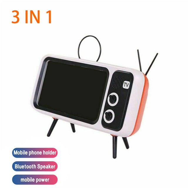 3 In 1 Wireless Peaker Retro TV Mini Portable Bluetooth-Compatible Bass Speaker Phone Holder Stand Speaker Retro Photo Frame