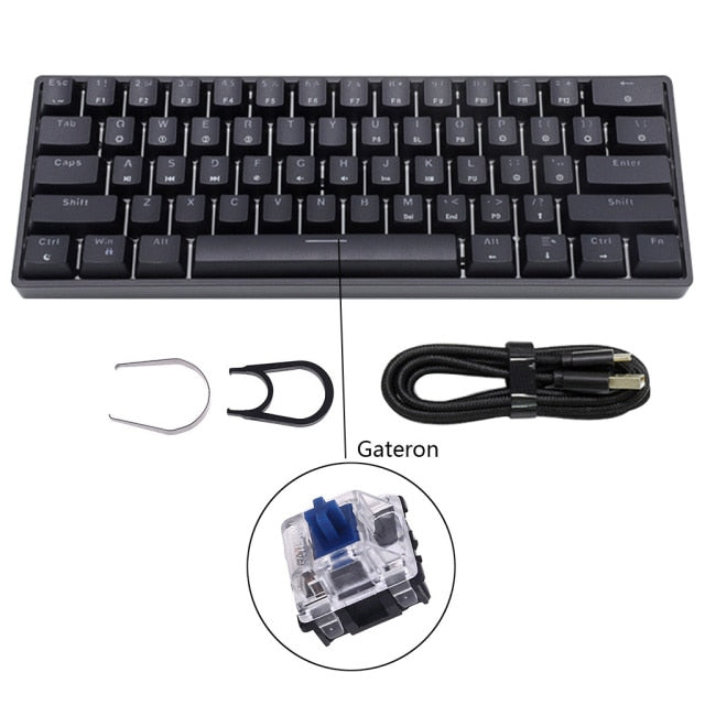 GK61 SK61 61 Key Mechanical Keyboard USB Wired LED Backlit Axis Gaming Mechanical Keyboard Gateron Optical Switches For Desktop