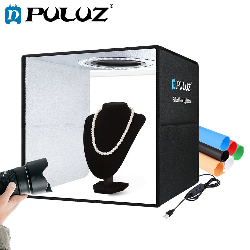 Puluz Photo Studio Lightbox Portable Photography Lighting Box Ring Led Softbox Shooting Tent Box Kit 6 Colors Backdrops Photobox