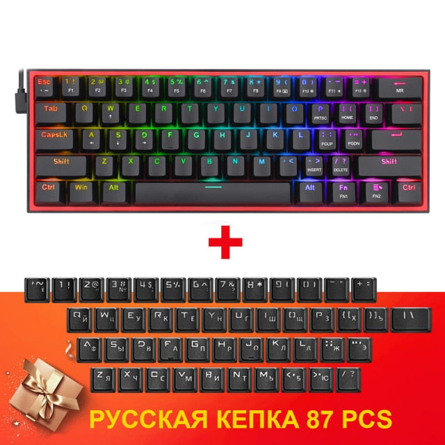 REDRAGON Fizz K617 RGB USB Mini Mechanical Gaming Keyboard Red Switch 61 Keys Wired detachable cable,portable for travel