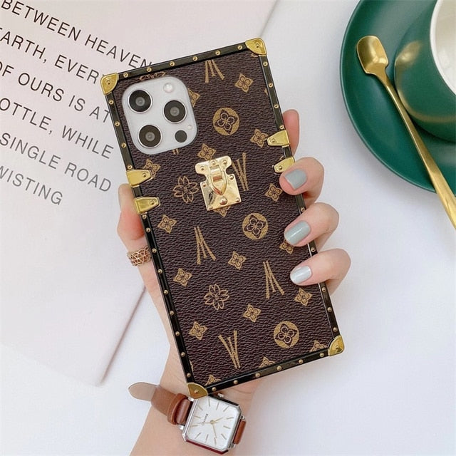 Fashion Square Leather Phone Case For iPhone 11 12 Pro Max 13 XS MAX XR 7 8 Plus SE Luxury Geometric cover For Samsung S20 Coque