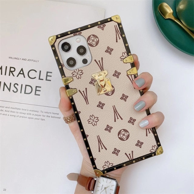 Fashion Square Leather Phone Case For iPhone 11 12 Pro Max 13 XS MAX XR 7 8 Plus SE Luxury Geometric cover For Samsung S20 Coque