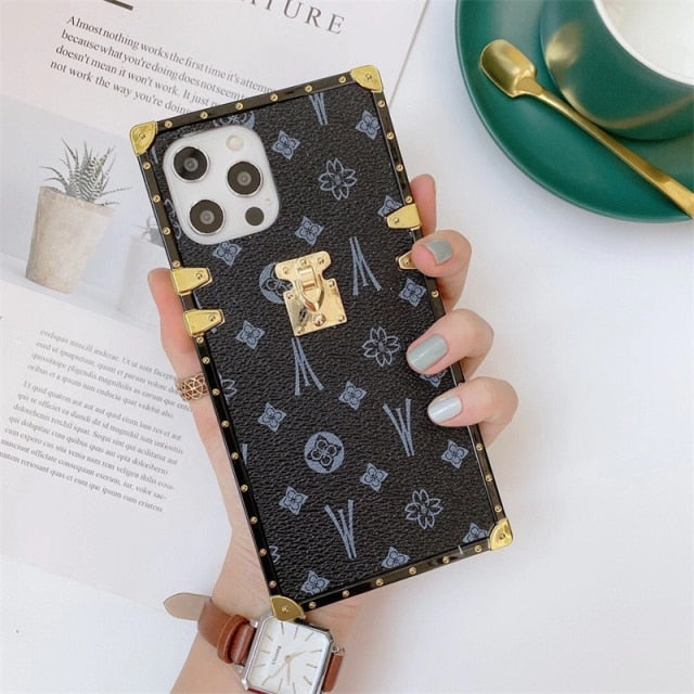 Fashion Square Leather Phone Case For iPhone 11 12 Pro Max 13 XS MAX XR 7 8 Plus SE Luxury Geometric cover For Samsung S20 Coque