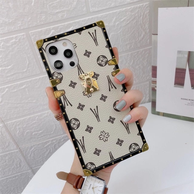 Fashion Square Leather Phone Case For iPhone 11 12 Pro Max 13 XS MAX XR 7 8 Plus SE Luxury Geometric cover For Samsung S20 Coque