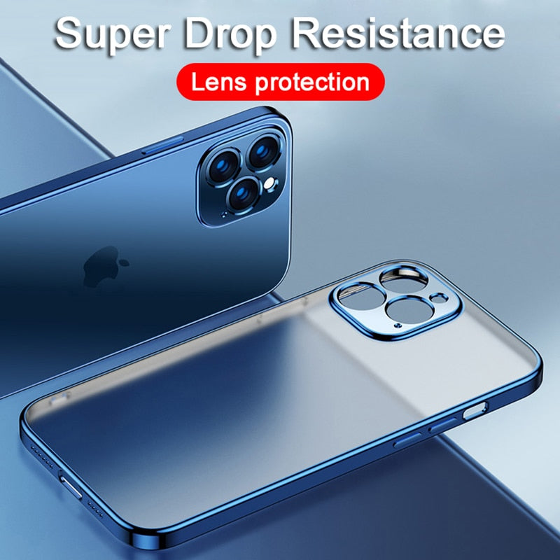 Luxury Plating Square Frame Silicone Transparent Case on For iPhone 11 12 13 Pro Max Mini X XR 7 8 Plus SE 2020 Clear Back Cover