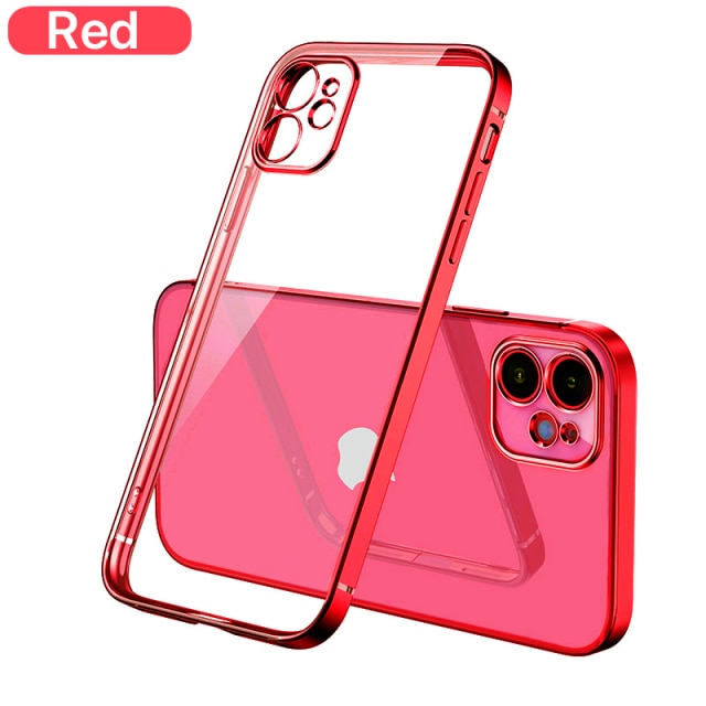 Luxury Plating Square Frame Silicone Transparent Case on For iPhone 11 12 13 Pro Max Mini X XR 7 8 Plus SE 2020 Clear Back Cover