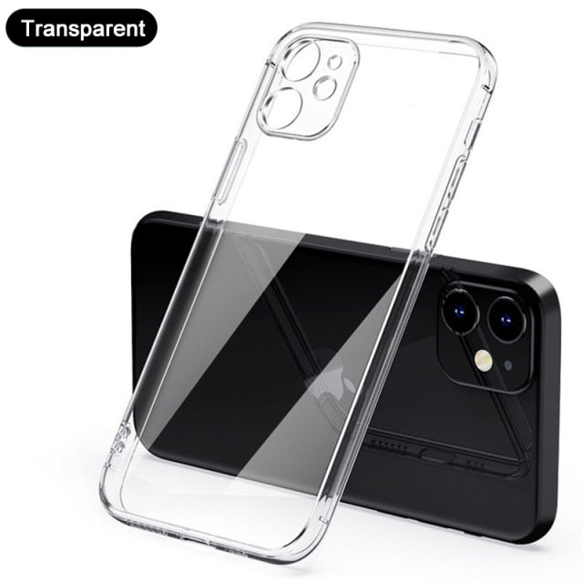 Luxury Plating Square Frame Silicone Transparent Case on For iPhone 11 12 13 Pro Max Mini X XR 7 8 Plus SE 2020 Clear Back Cover