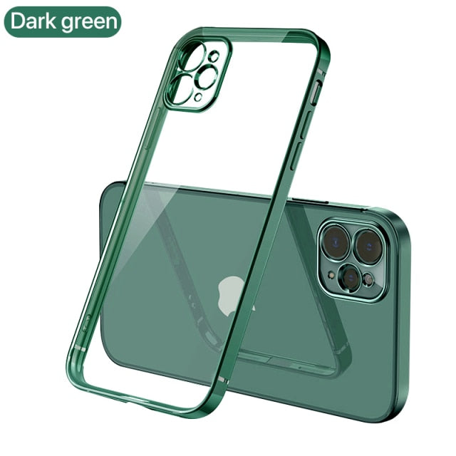 Luxury Plating Square Frame Silicone Transparent Case on For iPhone 11 12 13 Pro Max Mini X XR 7 8 Plus SE 2020 Clear Back Cover