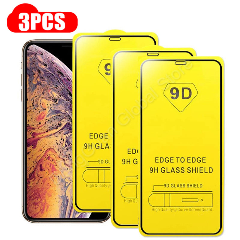 9D 3Pcs Tempered Glass For iPhone 11 12 13 Mini Pro Max Screen Protector For iPhone X Xr Xs Max 7 8 6S Plus SE Full Cover Glass